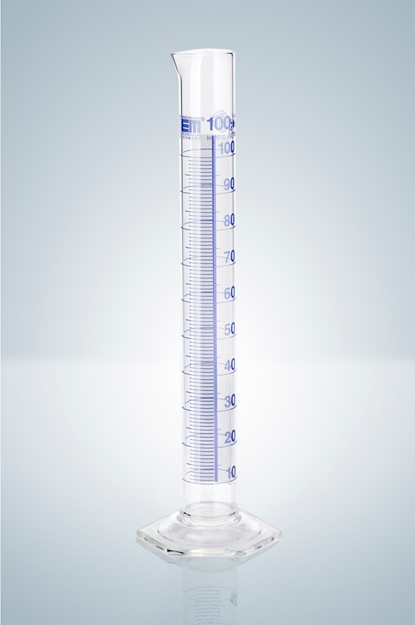 Measuring cylinder, class A, blue graduation, Schellbach